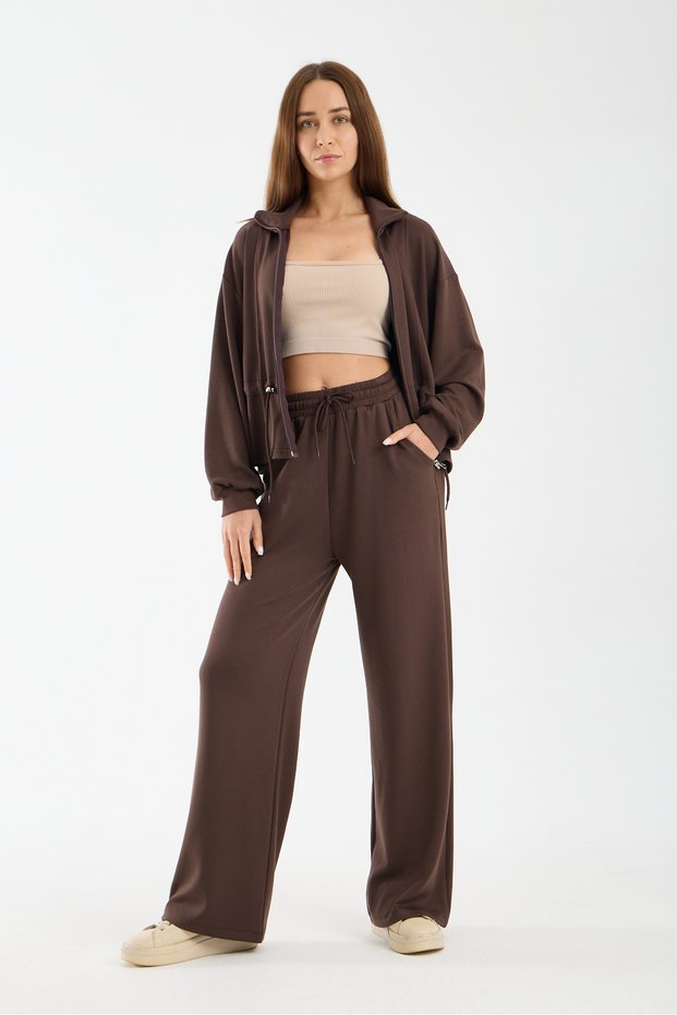 Women's Modal Fabric Zipper Tracksuit Set Waist Ruched Baggy Pants Casual Sports Set