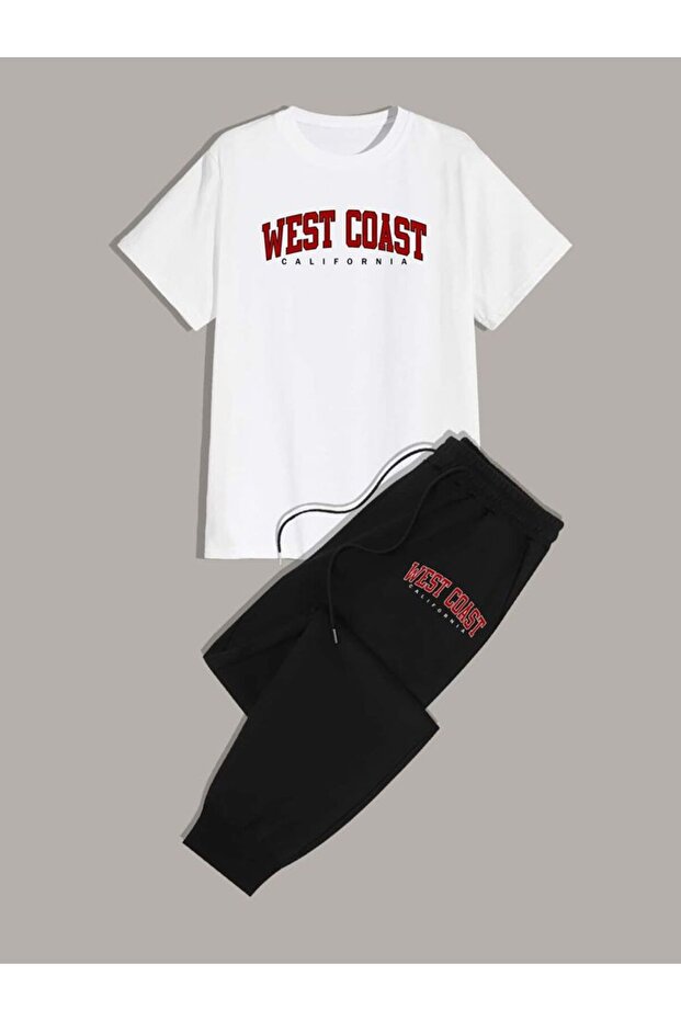 Coffe Printed bottom top tracksuit set Oversized crew neck