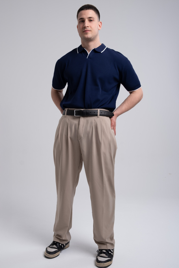 Men's Baggy Fit Pleated Fabric Trousers