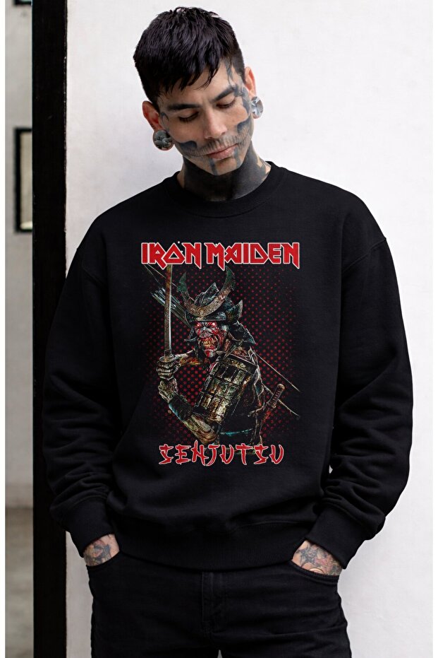 سويت شيرت بدون قلنسوة برقبة دائرية للجنسين من Iron Maiden Senjutsu مطبوع