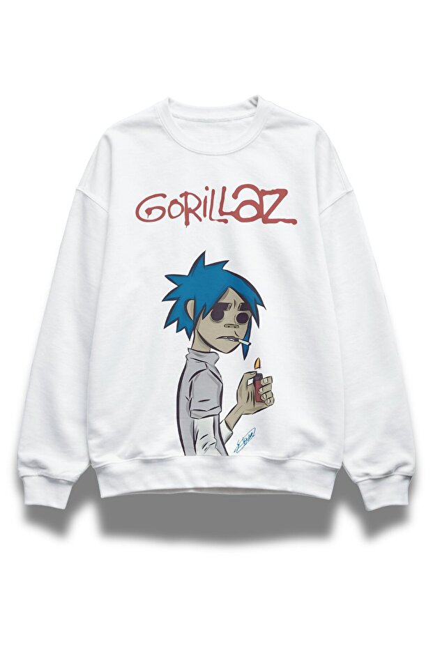 Unisex Oversized Gorillaz Mega Printed Crew Neck Hoodless Sweatshirt