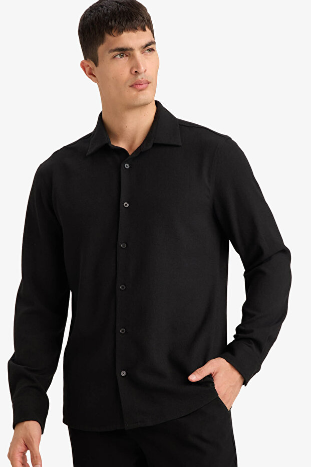 Modern Fit Polo Collar Black Men's Shirt F9886Ax/Bk27