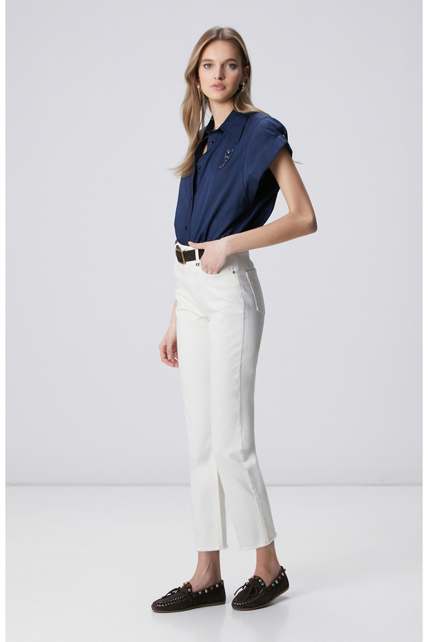 Lacivert Nakışlı Gömlek - 3