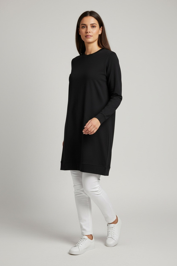 Women's Tunic with Cuffs and Tapered Skirt with Bands at the Hem