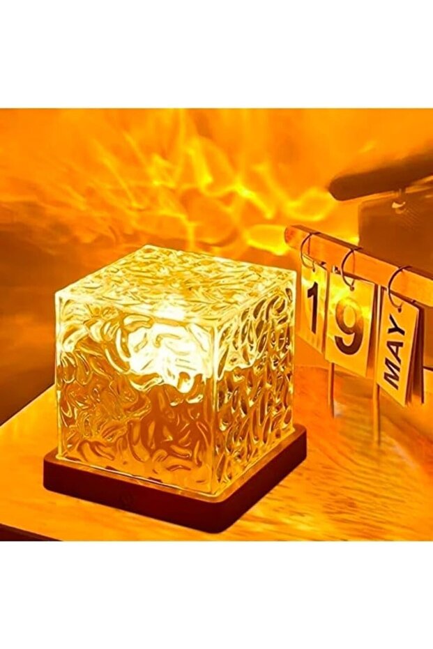 USB Rechargeable Crystal Cube LED Night Light, Touch Control Bedside Desk Lamp