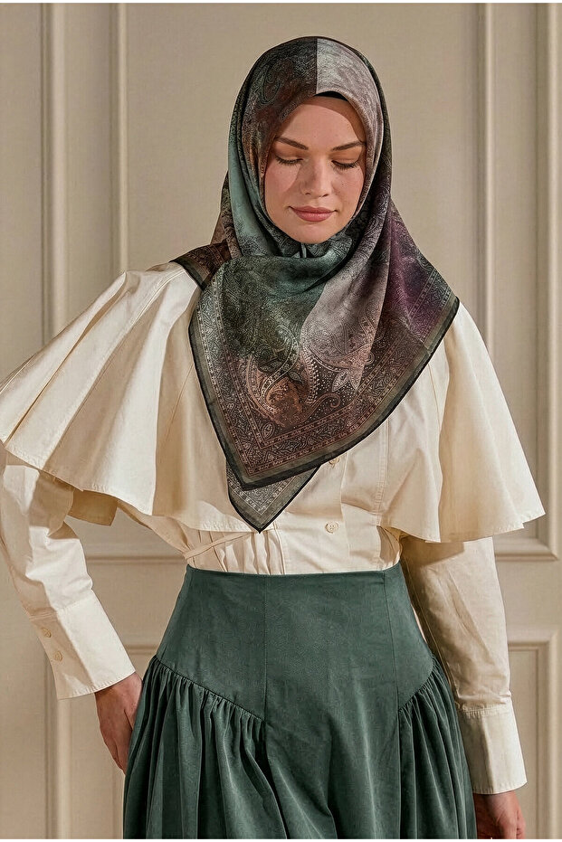 Mildew Green Seal Pattern Organic Scarf