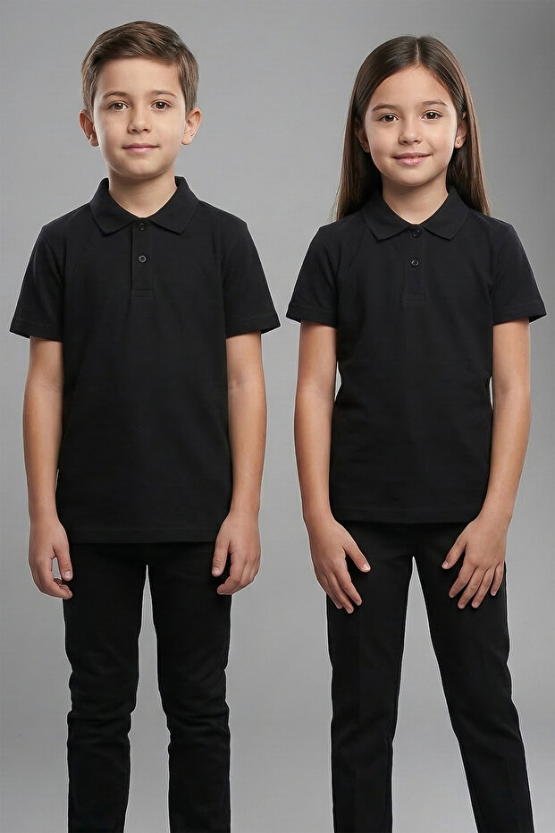 Cotton Pack Short Sleeve Basic Plain Polo Collar School T-Shirt - 26Y 0603