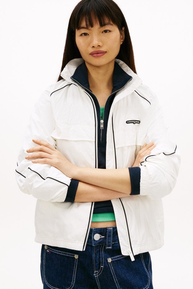 Tjw Women's Piping Nylon Track White Windbreaker-Jacket