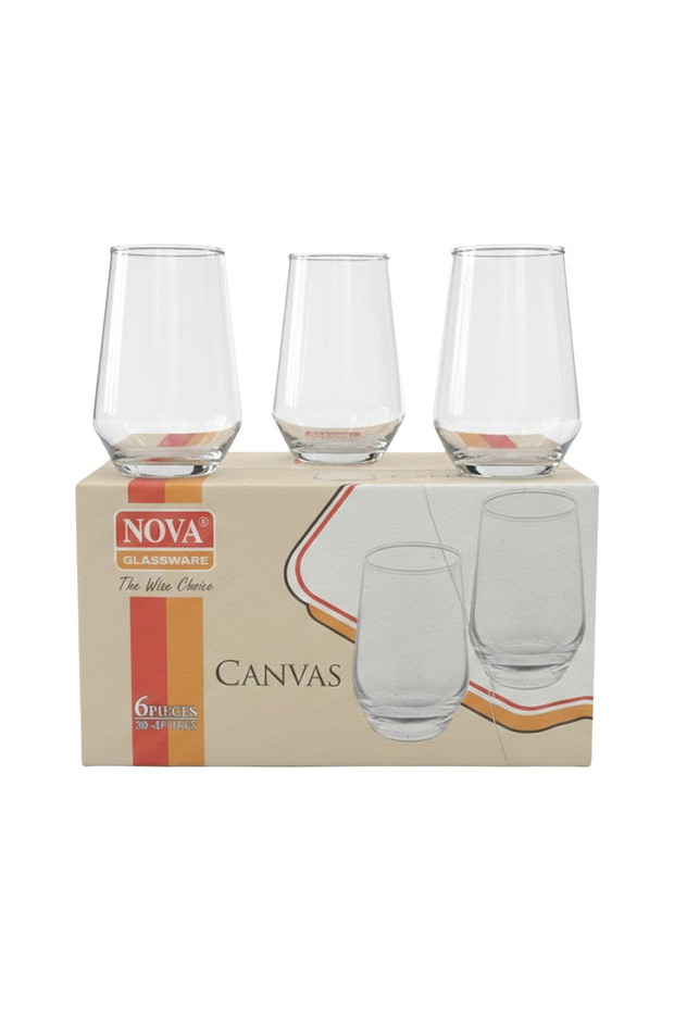 Canvas Glass Tumbler 6 Pieces Set Clear Stemless Drinking Glasses Durable Beverage Cups
