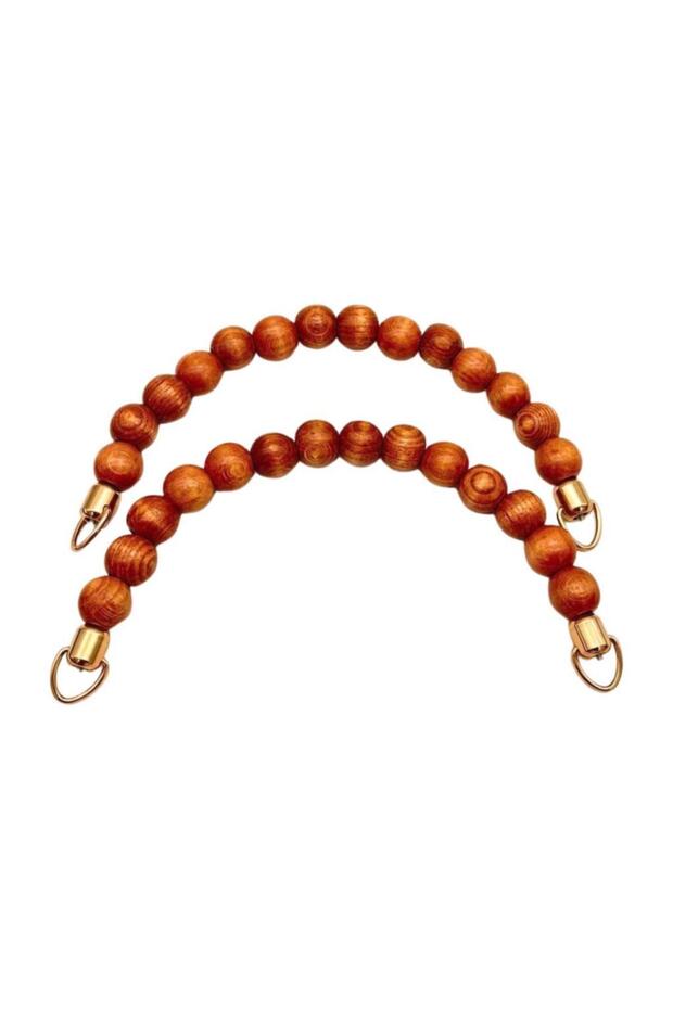 21 cm Tan Color Wood Beaded Pair Bag Handles (Light Gold Metallic)
