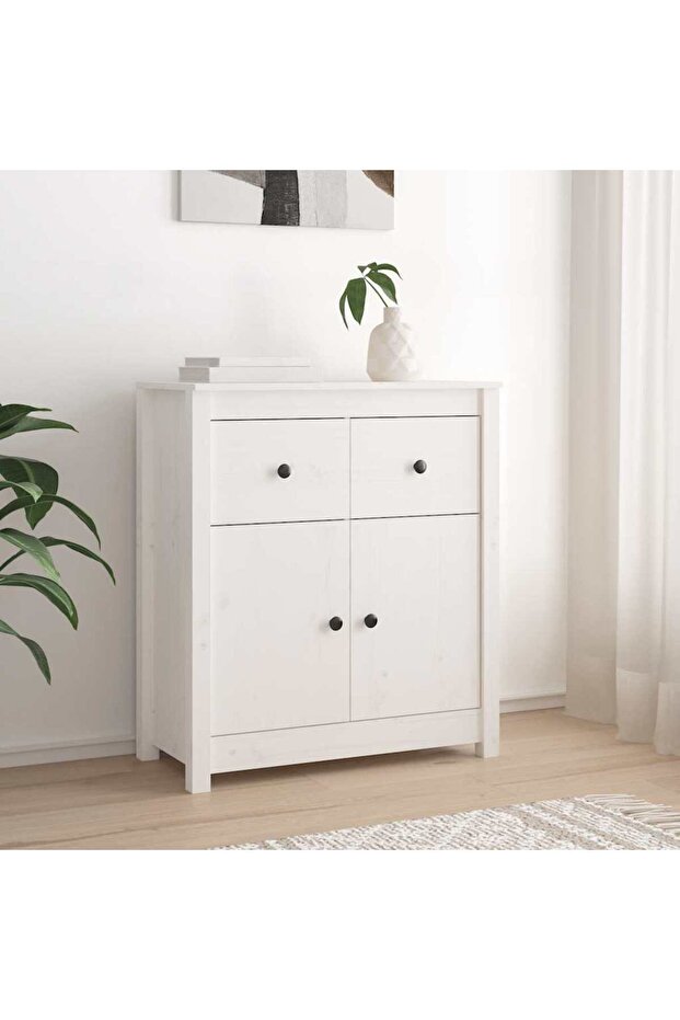Sideboard White 70x35x80 cm Solid Wood Pine