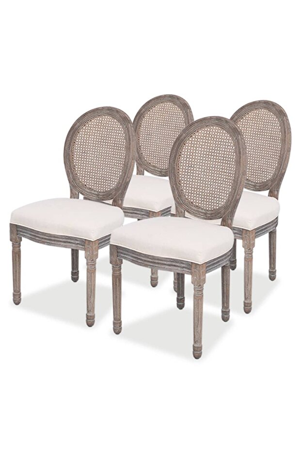 Dining Chairs 4 pcs Linen and Rattan