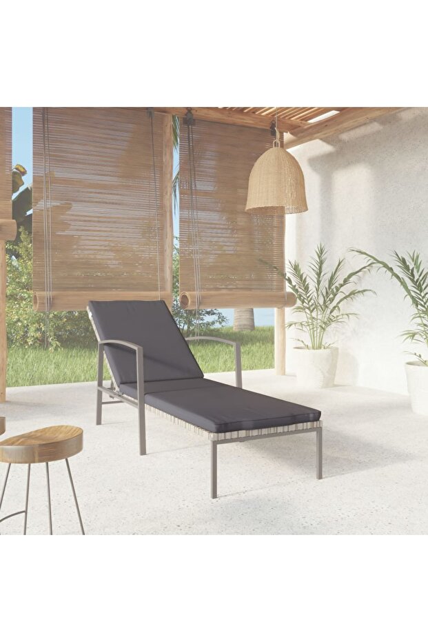 Garden Sun Lounger with Cushion Poly Rattan Grey
