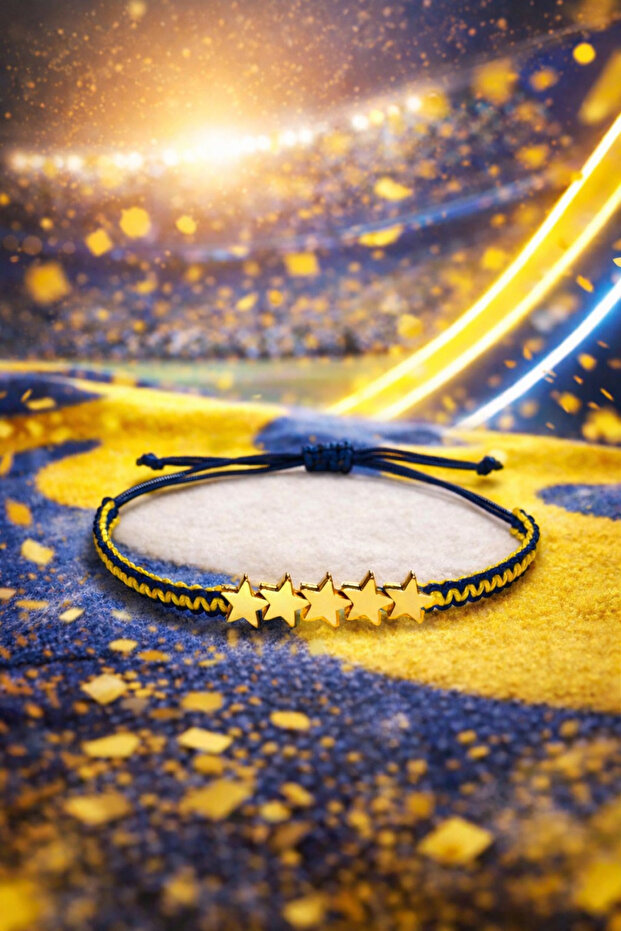 Yellow Navy Blue 5-Star Fan Bracelet Adjustable Cord