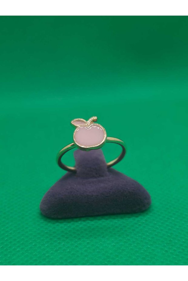 Pink Apple Model Steel Children's Ring with Enamel Embroidery, Yellow Gold Color Plated, Adjustable Size