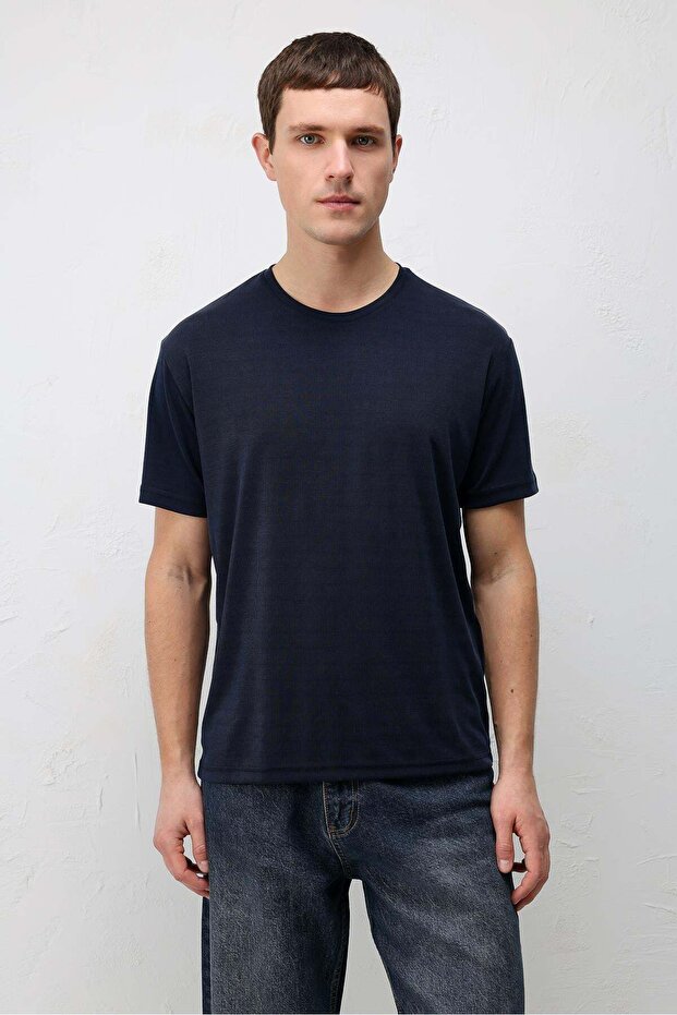 Navy Blue Premium Textured Men's T-Shirt
