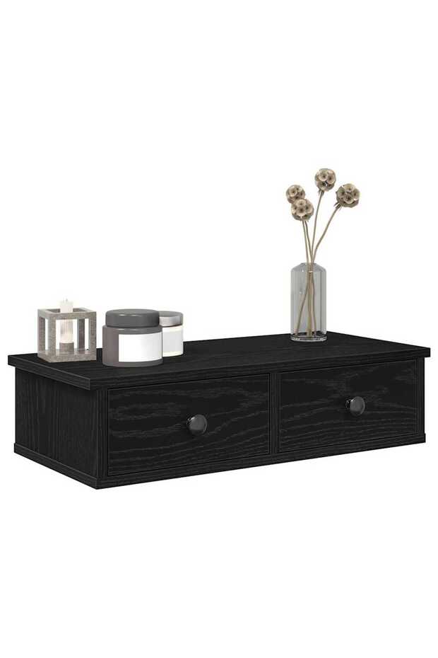Wall Shelf with Drawers Black 60x28x15 cm Engineered Wood