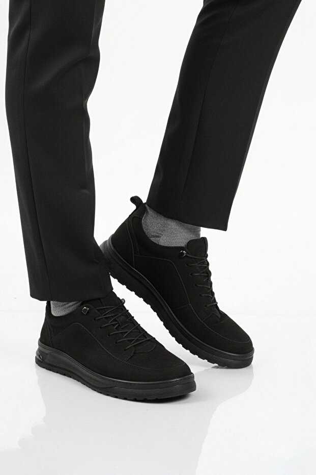 Black Nubuck Genuine Leather Men's Casual Shoes
