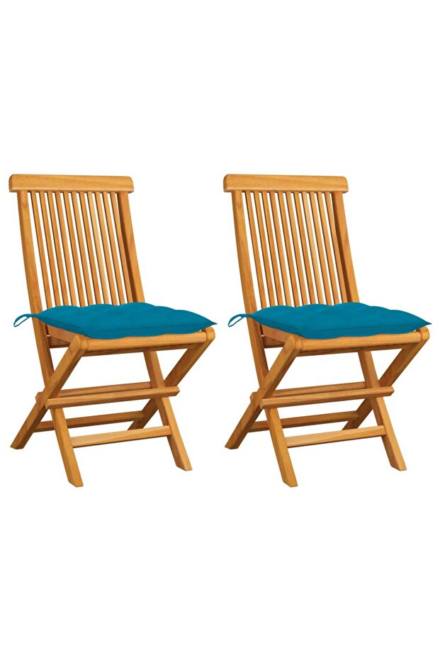 Garden Chairs with Light Blue Cushions 2 pcs Solid Teak Wood