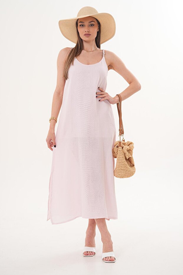 Women's Rope Strap a Lined Muslin Long Dress 260008 -