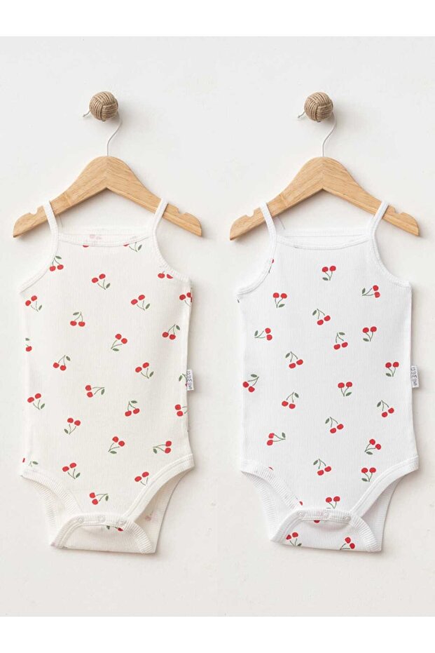 Baby Ki̇raz D Patterned Girls' Bodysuit with Rope Straps 100% Cotton