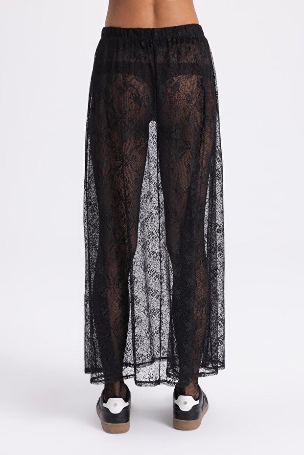 Transparan Dantel Midi Etek - 6