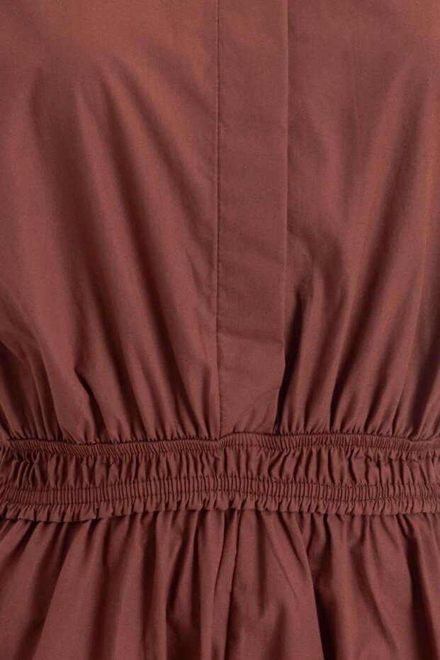 Elastik Bel Bantlı Poplin Midi Elbise - 3