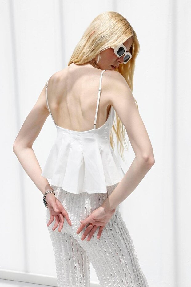 Pileli Askılı Bluz - 3