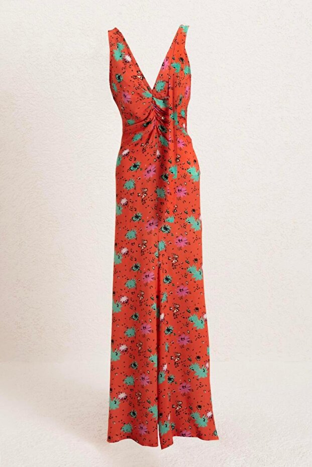 Sırt Dekolteli Midi Elbise - 1