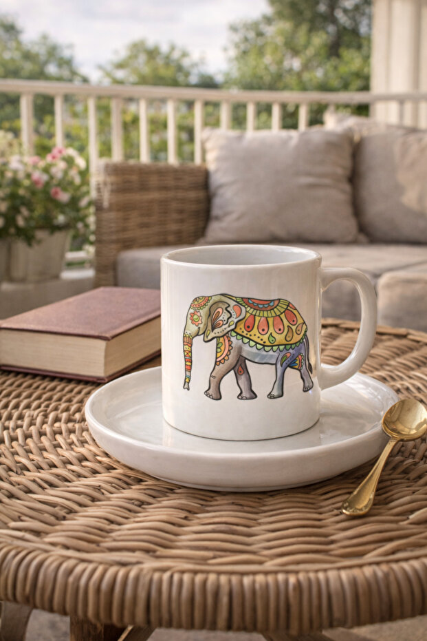 Elephant Patterned Turkish Coffee Cup - 5