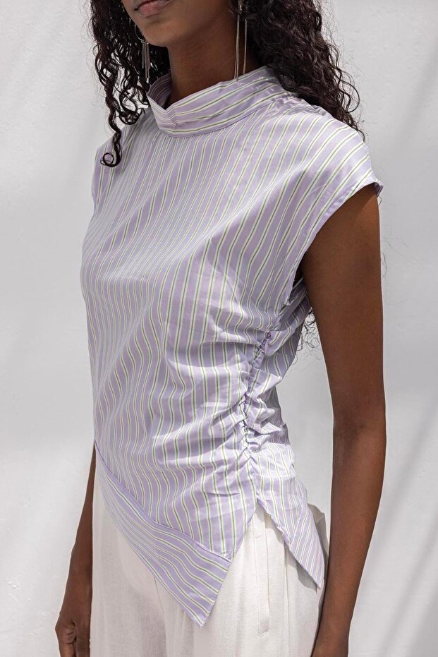 Asimetrik Poplin Bluz - 7