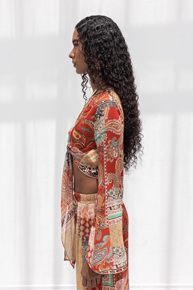 İspanyol Kollu Bağlamalı Bluz - 5