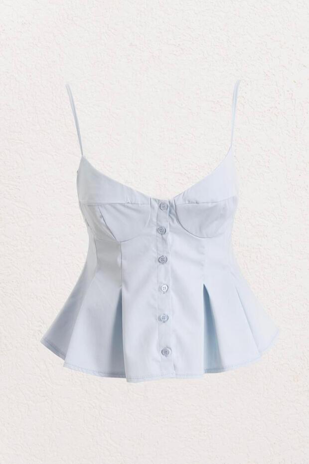 Pileli Askılı Bluz - 1