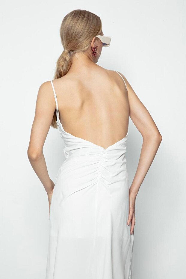 Drapeli Askılı Maksi Elbise - 3