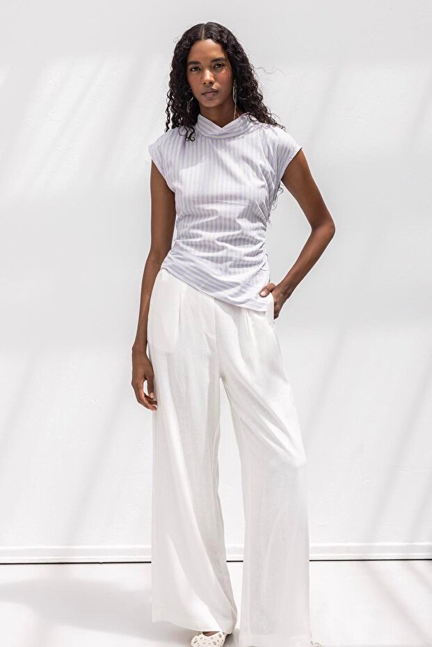 Asimetrik Poplin Bluz - 3