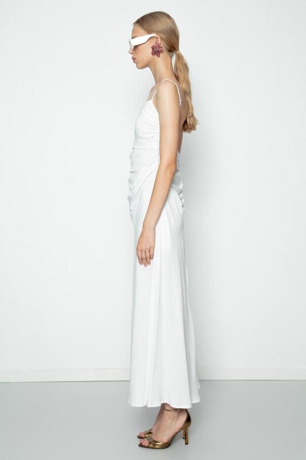 Drapeli Askılı Maksi Elbise - 5