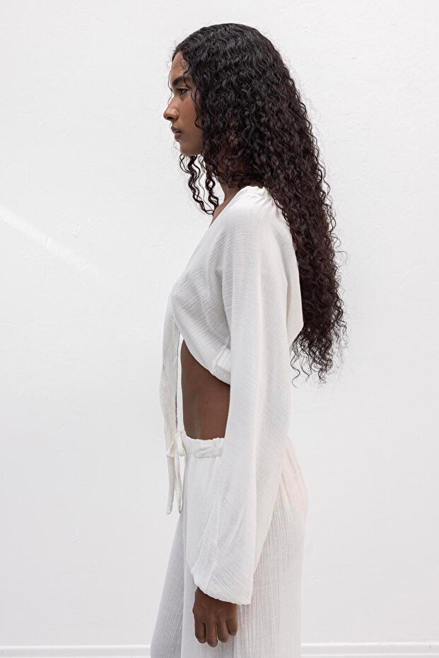 Crop Bağlamalı Bluz - 7