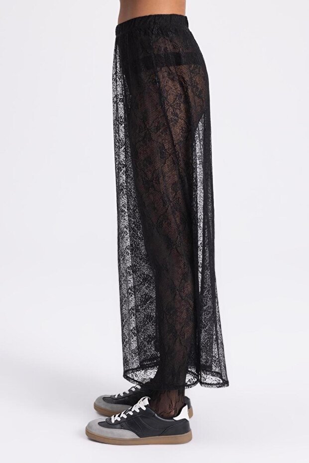 Transparan Dantel Midi Etek - 5