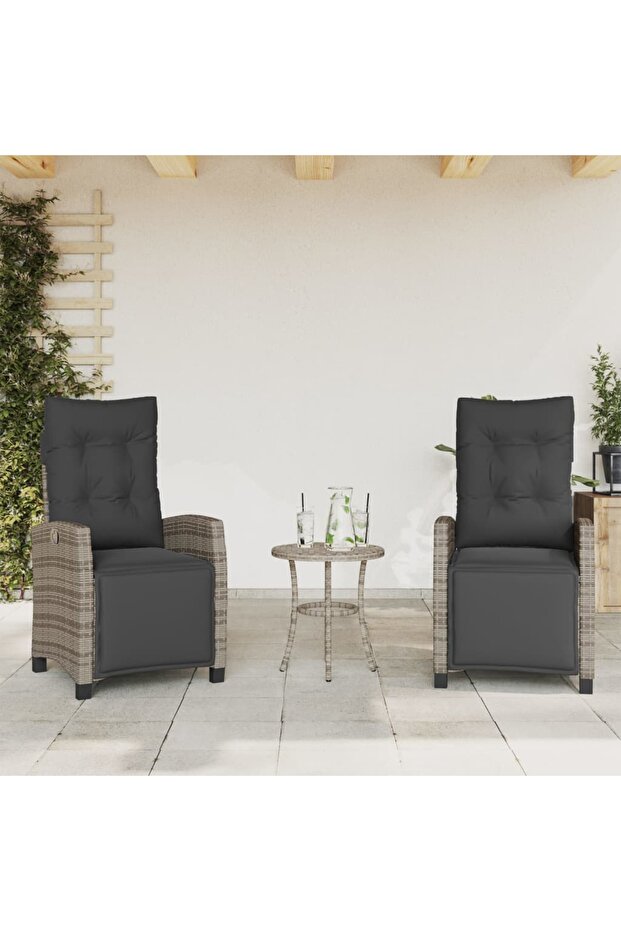 Reclining Garden Chairs 2 pcs with Footrest Grey Poly Rattan