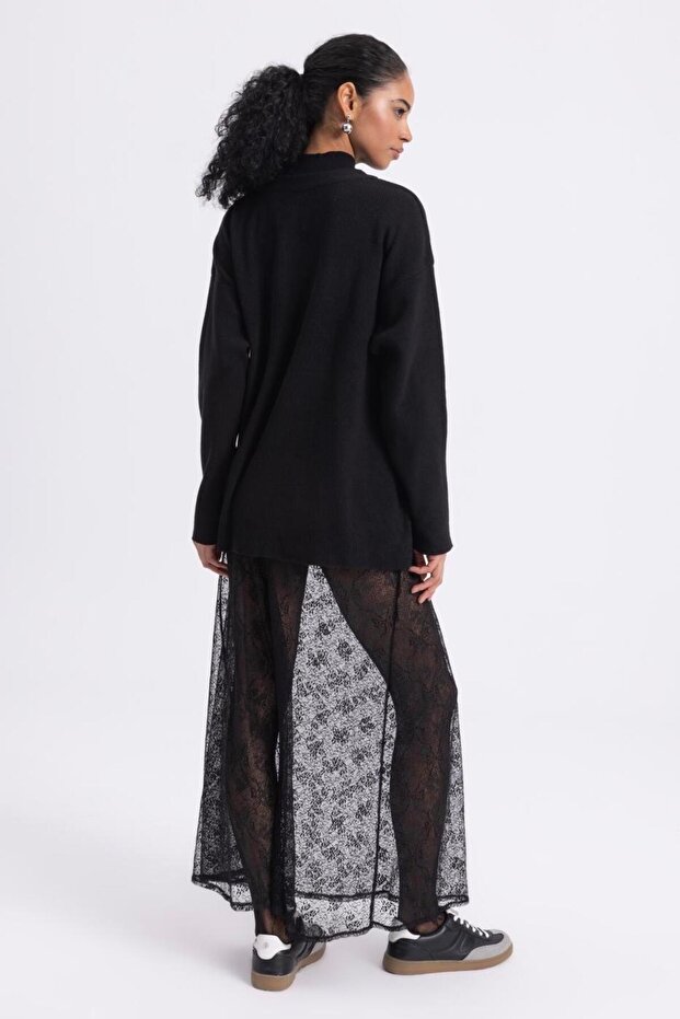 Transparan Dantel Midi Etek - 3