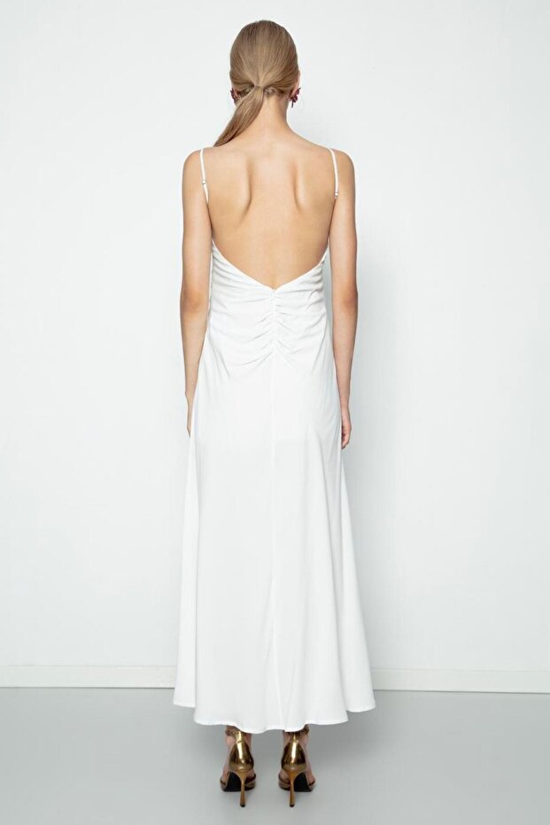 Drapeli Askılı Maksi Elbise - 6