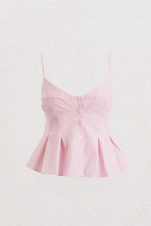 Pileli Askılı Bluz - 1