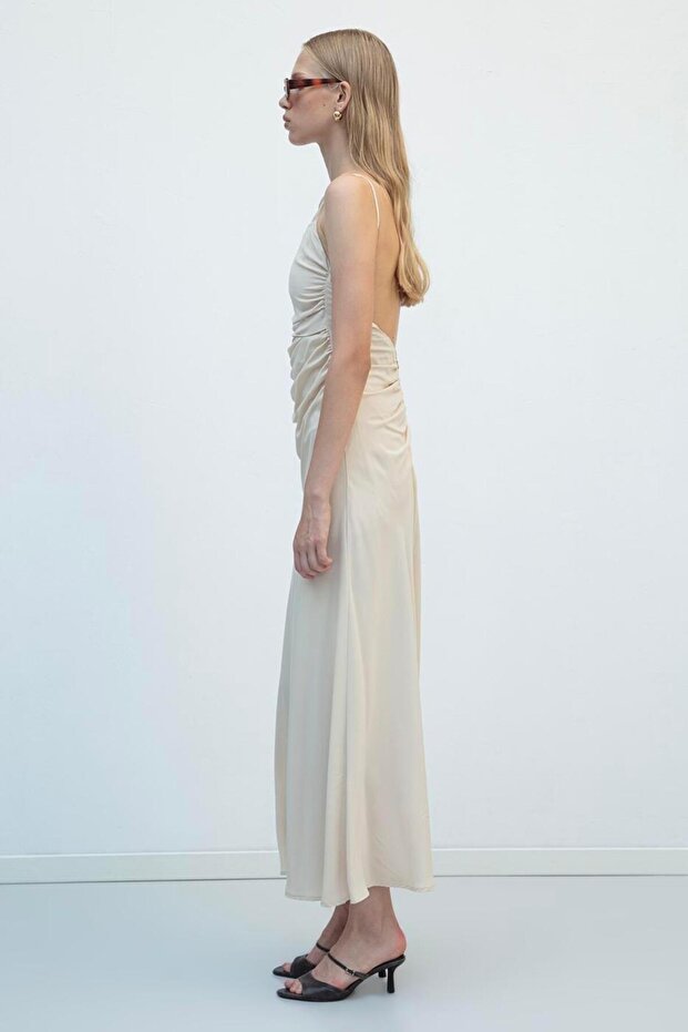 Drapeli Askılı Maksi Elbise - 6