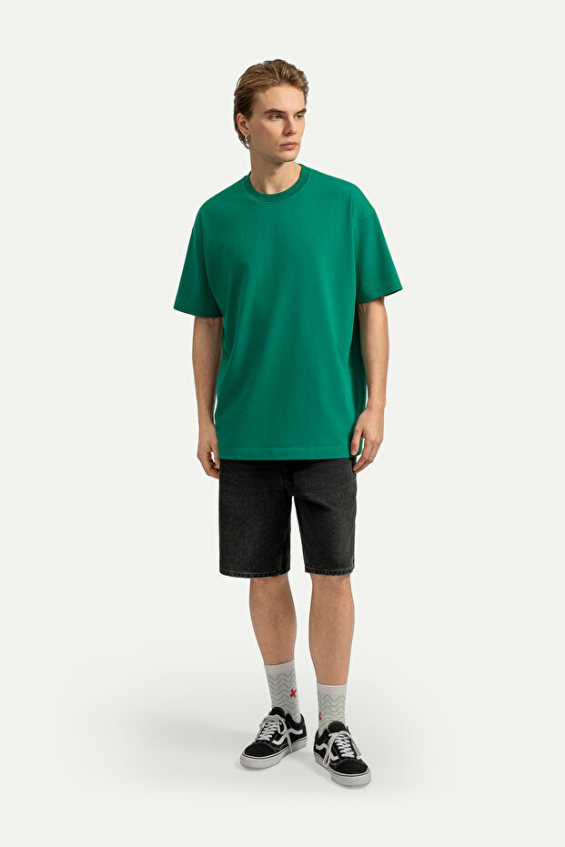 Erkek Oversize Basic T-Shirt - Urban - Forest Shade - 4