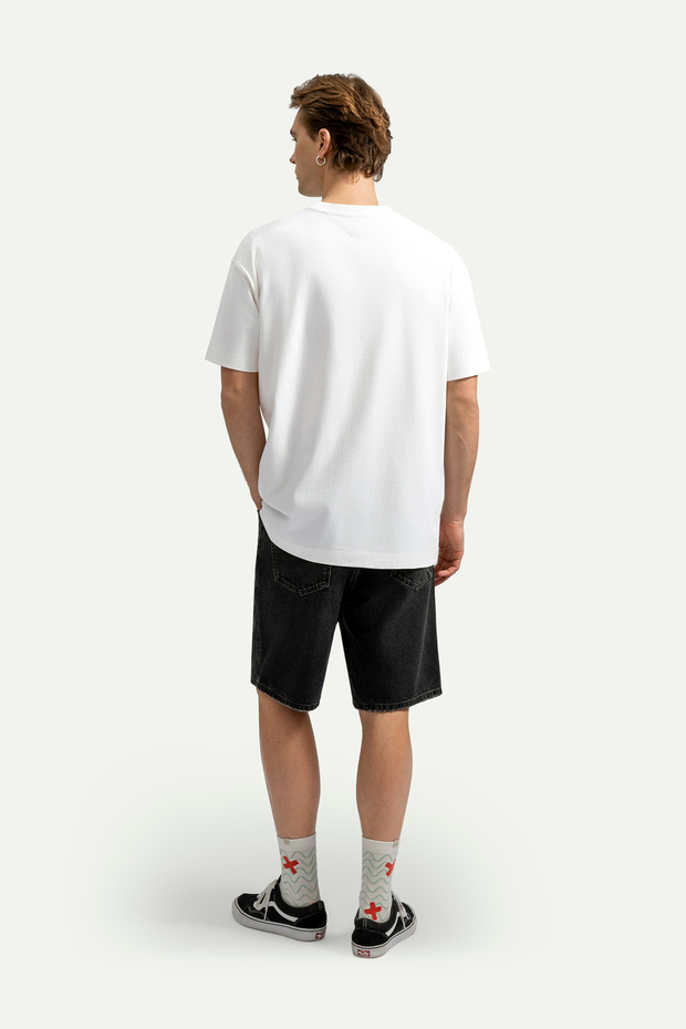 Erkek Oversize Basic T-Shirt - Urban - Off White - 5