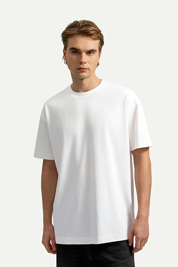 Erkek Oversize Basic T-Shirt - Urban - Off White - 3