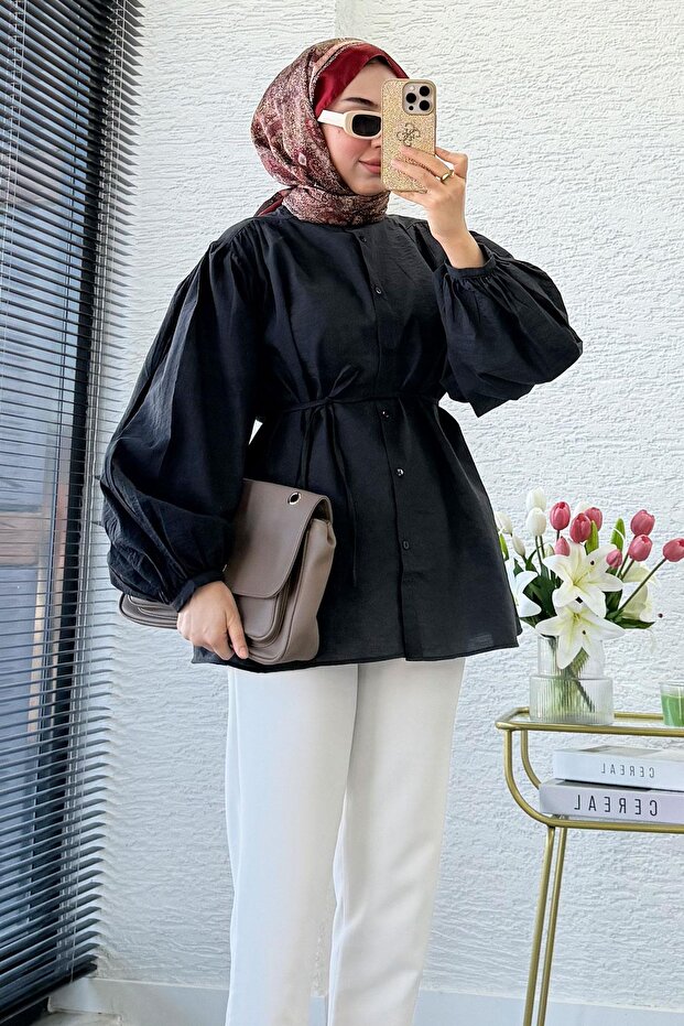 Balon Kol Hakim Yaka Zigana Tunic – Anthracite