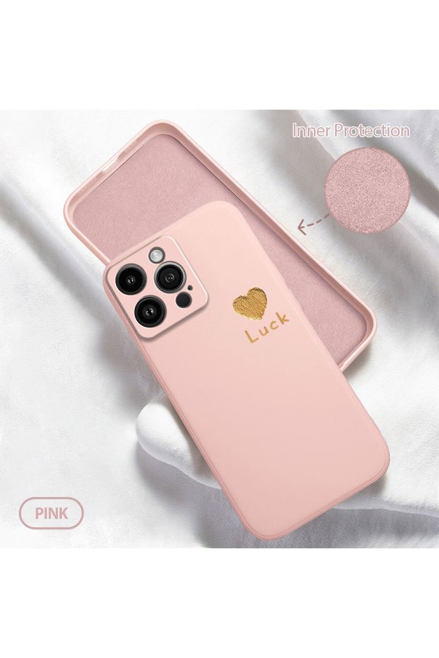 iPhone 14 Pro Max Compatible Plain Style Heart Printed Liquid Silicone Case, Soft Edge, Anti-Fingerprint