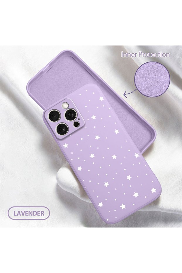 iPhone 15 Pro Max Compatible Star Patterned Liquid Silicone Case, Full Protection, Soft, Non-Slip