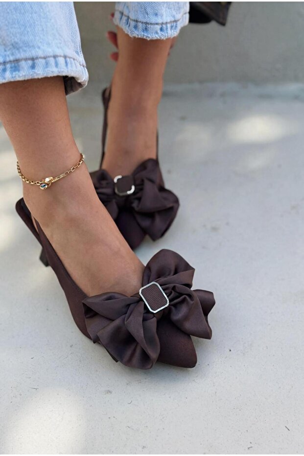 Velune Stiletto Light Brown Satin Bow Detail